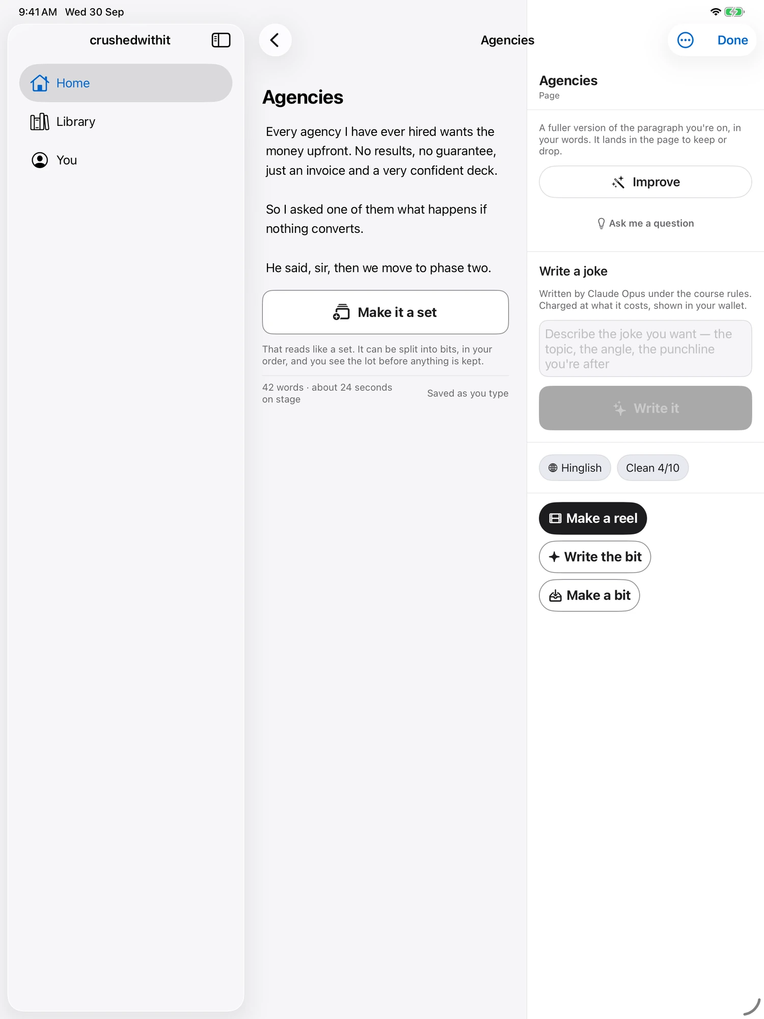 Native 13-inch iPad Writing Room · sample page.